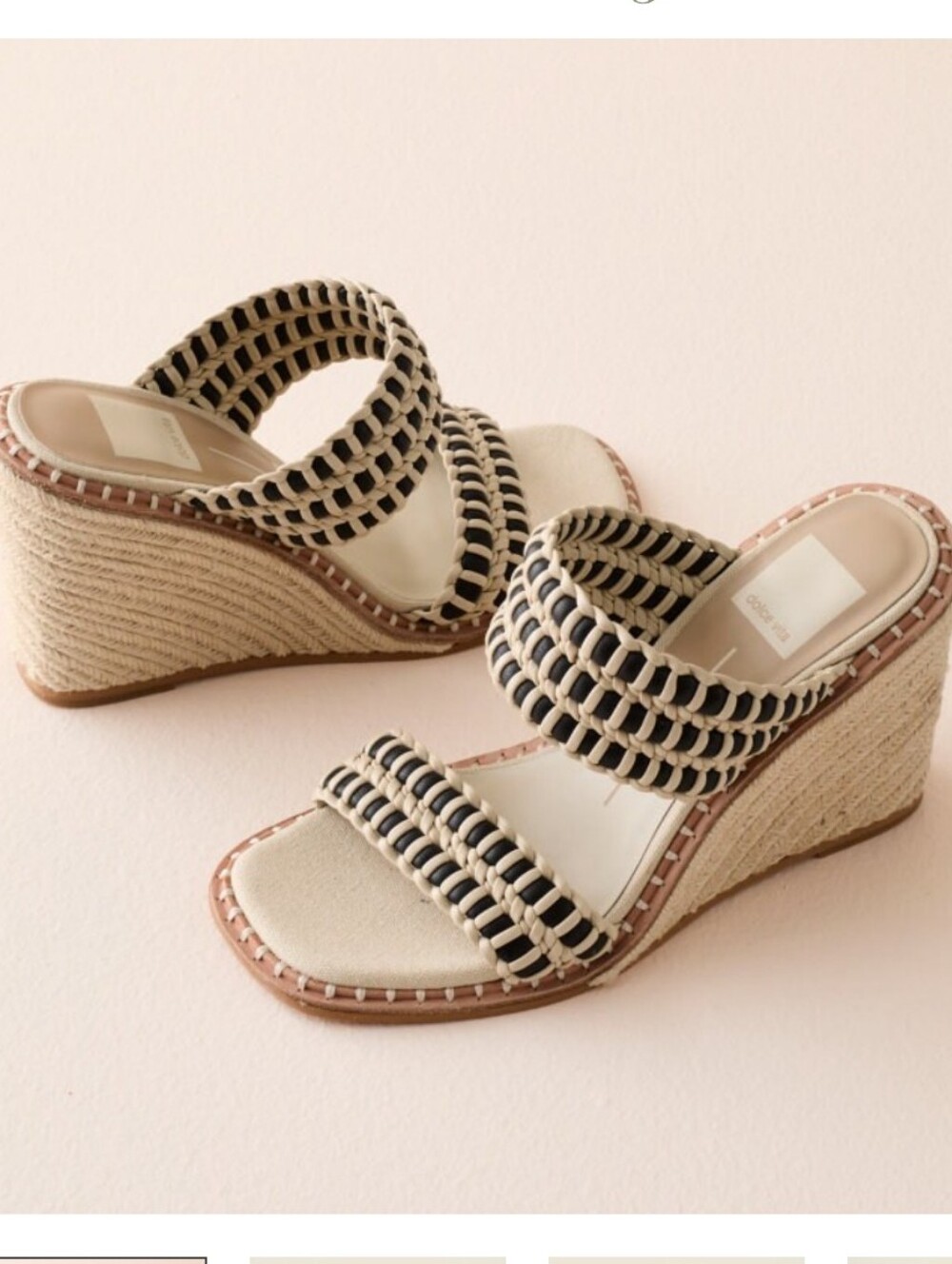 Dolce Vita Abigail Women's Two-Row Woven Slide Sandals in Black and White_6